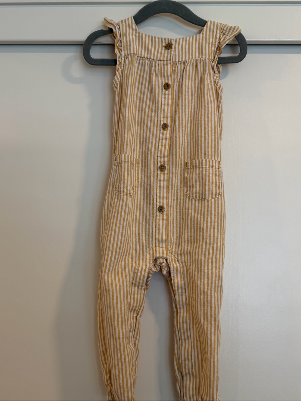 Carter's White and Mustard Striped Sleeveless Romper
